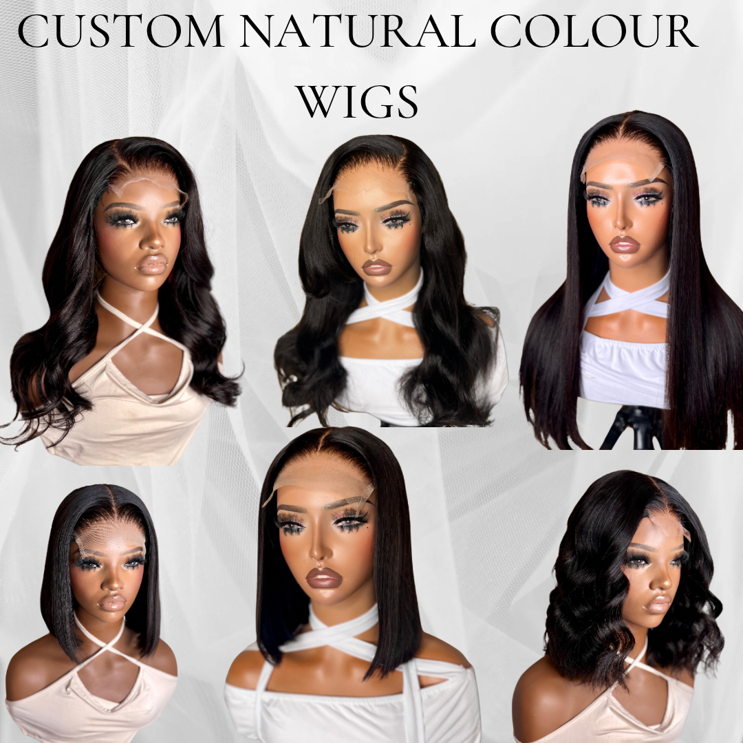 Custom Natural Colour  Black Wigs